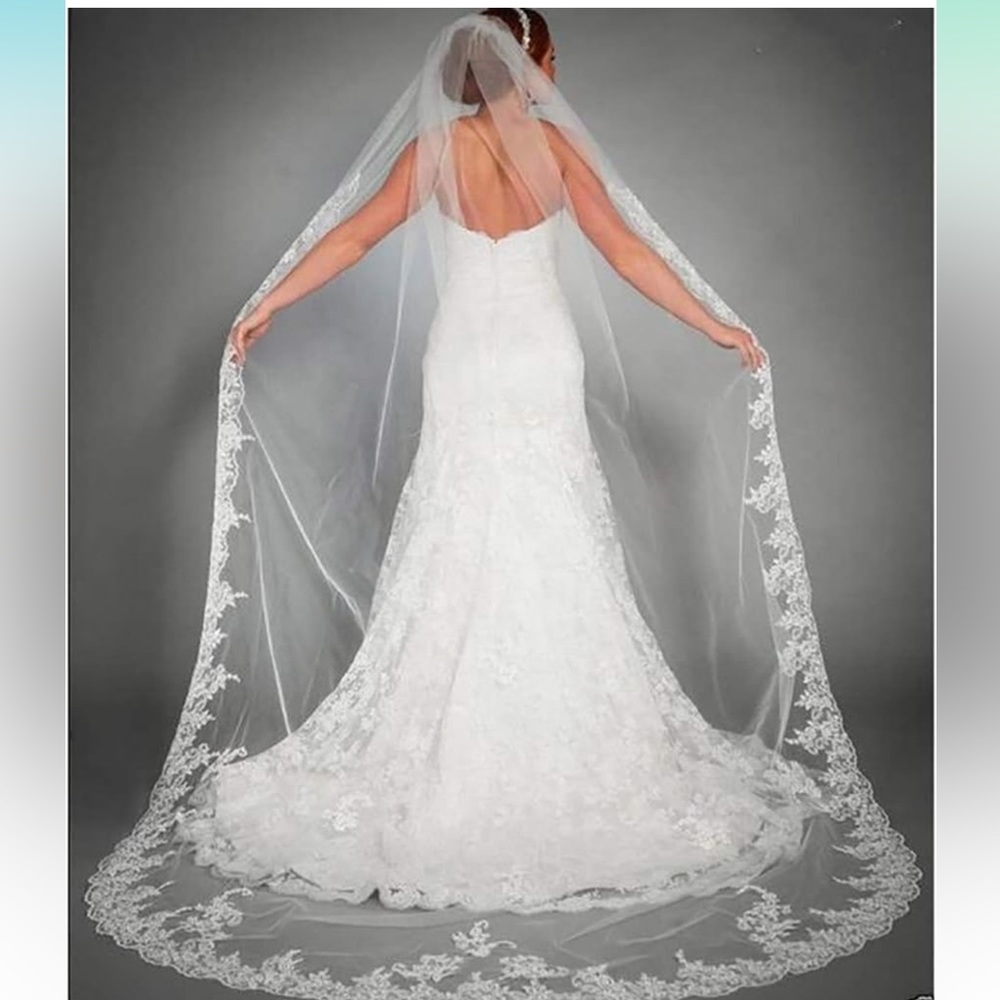 Wedding Lace Veil Floral Long Cathedral Veils with Comb 118" (Ivory)